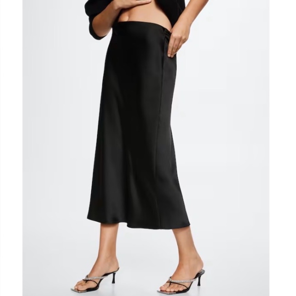 Mango Black Satin Midi Skirt
